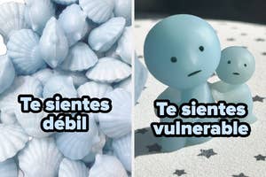 Figura azul con texto: "Te sientes débil." A la derecha, figura similar con texto: "Te sientes vulnerable."